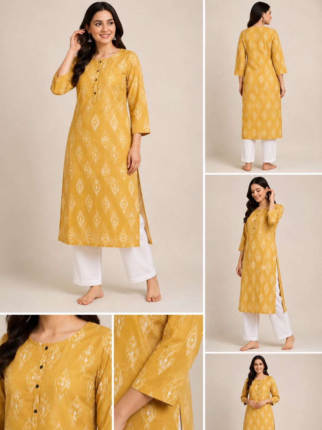 Yellow Booti Print Kurta - view 4
