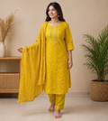 Yellow Embroidered 3-Piece Set, yellow