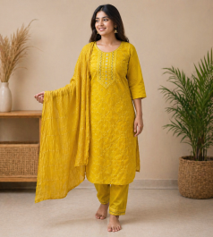 Yellow Embroidered 3-Piece Set, yellow
