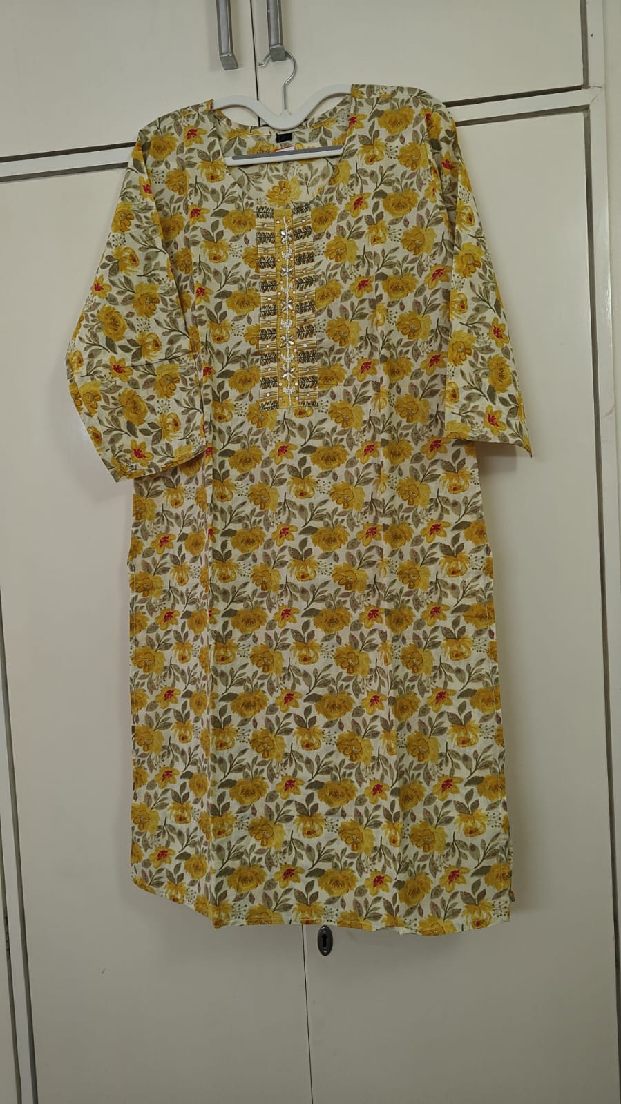 Yellow Floral Jaal Cotton Kurta, yellow